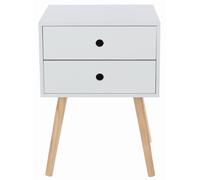 Options Bedside Table - 2 Drawer - White - Wooden Legs