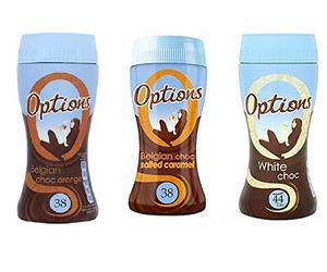 Options Hot Chocolate 3 Flavours Salted Caramel Orange and White Choc