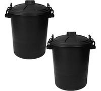OptiProducts 2 x 80/85L HEAVY DUTY BLACK PLASTIC RUBBISH REFUSE BIN WASTE W/LOCKING LID