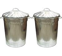 OptiProducts 2 x Large 90L Litre Galvanised Steel Metal Bin With Lid Ideal for Animal Feed/Storage/Rubbish/Dustbin