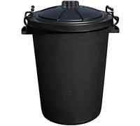 OptiProducts Black 50L 50 Litre Extra Large Heavy Duty Plastic Bin Dustbin, Storage Unit with Locking Lid for Home Garden Rubbish Waste Animal Feed