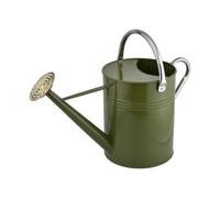 OptiProducts Garden Watering Can 9L / 2 Gallon - Dark Green Galvanised Metal Steel Watering Can with Brass Rose, Adjustable Carry Handle & Removable Sprinkler Head