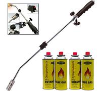 OptiProducts Garden Weed Burner with Auto Ignition Butane Weed Gas Wand Blowtorch Garden Torch Weeds Killer Burner with 4 Canisters