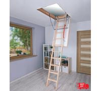 Optistep Wooden Timber Folding Loft Ladder Attic Stairs. Frame Size W60cm x L120cm H up to 280cm & Insulated Hatch