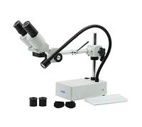OPTO-EDU A22.1201-C1 Professional Binocular Stereo Microscope, WF10X and WF20X Eyepieces, 10X and 20X Magnification, 1X Objective, LED Lighting, Boom-Arm Stand, 110V-120V, Metal, Glass, Plastic
