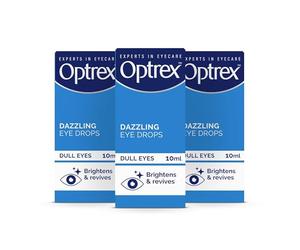 Optrex Eyedew, Dazzling Eye Drops, 10ml each (Pack of 3, 30ml) Brightens Eyes, Instant Results