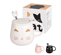OPTVTAVITA Cute Cat Mug Ceramic Coffee Cup with Kawaii Lid and Lovely Stainless Steel Spoon Novelty Morning Cup Coffee Milk Tea Mugs - 3D Animal Mugs for Cat Lovers Women Gifts (White)
