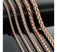 Optxzn Rose Gold Color Stainless Steel Wheat Braided Necklace Link Classic Curb Chain for Men Women Jewelry 3mm/4mm/5mm/6mm/7mm
