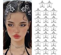 OPUGIT 20 PCS Star Snap Hair Clips Silver Y2K 2000s Hair Accessories Non Slip Clips for Girls Women Hair Clip,1.22IN