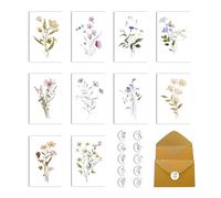 OPUHOHR 10pcs Blank Cards and Envelopes set, 4x6 Inch Thank You Cards, Floral Designs Greeting Card for Baby Showers, Bridal Showers, Graduations, Mother's Day