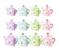 OPUHOHR 12PCS Flower Tea Party Gift boxes, Vintage Teapot Candy Boxes, Paper Candy Treat Boxes for Tea Garden Wedding Bridal Birthday Baby Shower