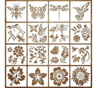 OPUHOHR 16PCS Butterfly Floral Stencil Spring Summer Large Reusable Hummingbird Painting Templates, Insects Flowers Stencils for Painting on Wood, Wall, Furniture