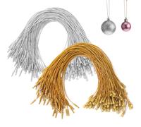OPUHOHR 200PCS Gold Silver Ornament Hanger String, Christmas Ornament Hooks Pre cut Ropes with Snap Fasteners for Xmas Tree Holiday Party Hanging Decoration