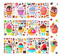 OPUHOHR 24 Sheets Cupcake Ice Cream Stickers, Make Your Own Dessert Mix and Match Sticker, DIY Cookie Stickers Cake Decorating Decals Party Favors for Kids