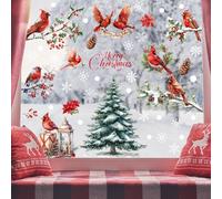 OPUHOHR Christmas Cardinal Window Clings, Christmas Red Birds Window Stickers, Xmas Decals Decorations 2025 New Year Christmas Holiday Living Room Home Kitchen Decor