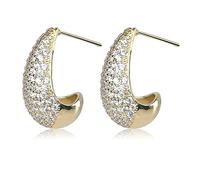 OPUHOHR Women's Earrings Jewelry Fashion Women'S Jewelry 925 Silver Needle Teardrop-Shaped Female Earrings, Gold-Plated Earrings With Shiny Zircon On The Surface, Jewelry Gifts