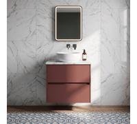 Opula Havana Smoked Red Wall Hung Bathroom Vanity Unit 600mm - Carrara Marble Effect Worktop
