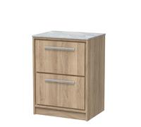 Hudson Reed Lille Woodgrain 2 Drawer Vaniey Unit with Grey Marble Worktop | Bleached Oak | MFC | 600mm