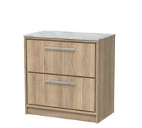 Opula Lille Bleached Oak Freestanding Bathroom Vanity Unit 800mm Marble Countertop
