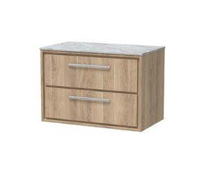 Opula Lille Bleached Oak Wall Hung Bathroom Vanity Unit 800mm Marble Countertop