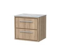 Opula Lille Bleached Oak Wall Hung Bathroom Vanity Unit without Basin 600mm - Marble Countertop