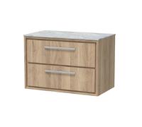 Opula Lille Bleached Oak Wall Hung Bathroom Vanity Unit without Basin 800mm - Marble Countertop