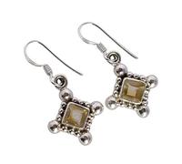 Opulent 925 Sterling Silver Fish Hook Earrings with Faceted Square Citrine - Radiant Yellow Shine (5mm)