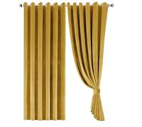 Opulent Dreams Crushed Velvet Curtains - Fully Lined & Room Darkening - Eyelet Ring Top for Bedroom & Living Room - Includes Two Tie Backs - Pair of Panels (Ochre, 90" x 90" (229 x 229 cm))