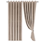 Opulent Dreams Crushed Velvet Curtains - Fully Lined & Room Darkening - Eyelet Ring Top for Bedroom & Living Room - Includes Two Tie Backs - Pair of Panels (Beige, 66" x 72" (168 x 183 cm))