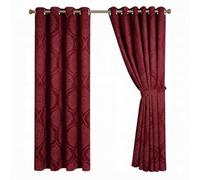 Opulent Dreams Damask Print Room Darkening Curtains - Thermal Insulated Eyelet Top with Tiebacks - Energy Saving Bedroom Drapes, Set of 2 Panels (Burgundy, 66" x 72" (168 x 183 cm))