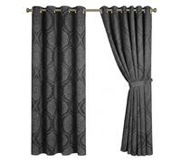 Opulent Dreams Damask Print Room Darkening Curtains - Thermal Insulated Eyelet Top with Tiebacks - Energy Saving Bedroom Drapes, Set of 2 Panels (Grey, 66" x 90" (168 x 228 cm))