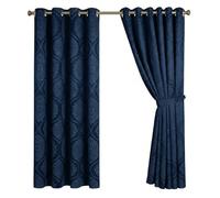 Opulent Dreams Damask Print Room Darkening Curtains - Thermal Insulated Eyelet Top with Tiebacks - Energy Saving Bedroom Drapes, Set of 2 Panels (Navy, 66" x 72" (168 x 183 cm))