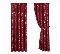 Opulent Dreams Room Darkening Curtains - Thermal Insulated Eyelet w/Tie Backs - Foil Printed Silver Wave Design - Energy Efficient Drapes for Bedroom - Set of 2 (Burgundy, 66" x 54" (168 x 137 cm))