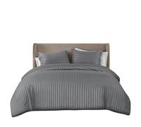Opulent Dreams Striped Duvet Cover Set - Ultra-Soft Microfibre Bedding Set - with Quilt Cover and 2 Pillowcases (Grey, Super King (260x220cm & (2) 50x75cm))