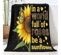 Opulent Flannel Throw Blanket Winter 70 x 100 cm | Sunflowers Butterflies Text Patchwork Soft Fleece Blanket, Extra Warm Comfortable for Home Couch Chair Bed Sofa Travel