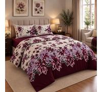 Opulent Living Double Bedding - 4pcs Duvet Cover, Fitted Sheet, Pillowcases | Soft Microfibre Comfort and Cosy Feel, Ideal for Duvet Set Double with an Elegant Floral Pattern - Orchid Purple