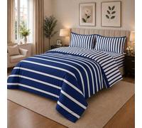 Opulent Living Double Duvet Set 4pcs - 1 Fitted Sheet & 2 Pillow Case | Transform Your Striped Bedding Blue Double Duvet Cover Set for Stylish Comfort, Effortless & Cosy Appeal - Stripoo Blue