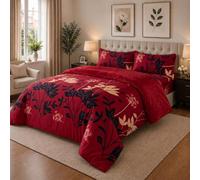 Opulent Living Double Duvet Set 4pcs with Fitted Sheet and 2 Pillowcases | Transform Your Red Bedding with Floral Duvet Cover Sets for Stylish Comfort, Effortless Elegance & Cosy Appeal - Bloom Red