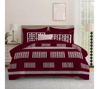 Opulent Living Luxury Royal Blue Geometric Bedding Set - Greek Key Pattern Duvet Cover Set with Pillowcases, Soft Microfiber Comforter Cover, (Burgundy, Double)