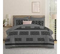 Opulent Living Luxury Royal Blue Geometric Bedding Set - Greek Key Pattern Duvet Cover Set with Pillowcases, Soft Microfiber Comforter Cover, (Grey, Double)