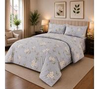 Opulent Living Single Bedding Sets 3pc, Duvet, Fitted Sheet & Pillow Case | Purple Bedding with Soft Microfibre Floral Duvet Cover Sets for a Warm, Cosy Bedroom with Timeless Style - Daisy