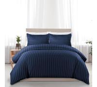Opulent Living Single Duvet Cover Set With Pillowcase, Soft Egyptian Cotton Microfiber Bedding Set, Striped Quilt Cover Set, Breathable Easy Care Bedding Set - Single Navy