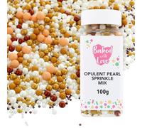 Opulent Pearl Sprinkles By Baked With Love | 100g | Mother Of Pearl, Gold, Brown, & White Sugar Cake Sprinkles, Edible Cake Decorations, Sugar Balls For Cupcakes
