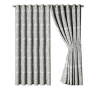OpulentDreams Jacquard Curtains - Heavy Ring Top Window Curtains for Bedroom & Living Room - Fully Lined - Includes Two Tie Backs - Pair of Panels (Light Grey - Eyelet, 66" x 72" (167 x 183 cm))