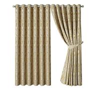 OpulentDreams Jacquard Curtains - Heavy Ring Top Window Curtains for Bedroom & Living Room - Fully Lined - Includes Two Tie Backs - Pair of Panels (Gold - Eyelet, 66" x 72" (167 x 183 cm))