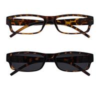 OPULIZE ACE Reading Glasses and Reading Sunglasses for Women Men, Lightweight Comfortable Narrow Rectangular Frame with Spring Hinges, Scratch Resistant, Brown, Brown Sun +1.5 (Pack of 2)