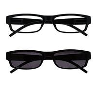 OPULIZE ACE Reading Glasses and Reading Sunglasses for Women Men, Lightweight Comfortable Narrow Rectangular Frame with Spring Hinges, Scratch Resistant, Black, Black Sun +1 (Pack of 2)