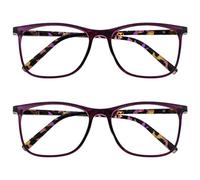 OPULIZE Arc Reading Glasses 2 Pack Stylish Slim Square Frame Spring Hinges Scratch Resistant Purple Patterned Arms Mens Womens RR66-5 +3.50