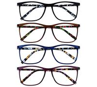 OPULIZE Arc Reading Glasses 4 Pack Stylish Slim Square Frame Spring Hinges Scratch Resistant Black Brown Blue Purple Patterned Arms Mens Womens RRRR66-1235 +1.00