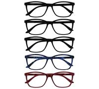 OPULIZE ART Reading Glasses for Women Men - 5 Pack - Large Rectangular Frame - Spring Hinges - Black - Blue Tortoiseshell - Dark Maroon +1.50